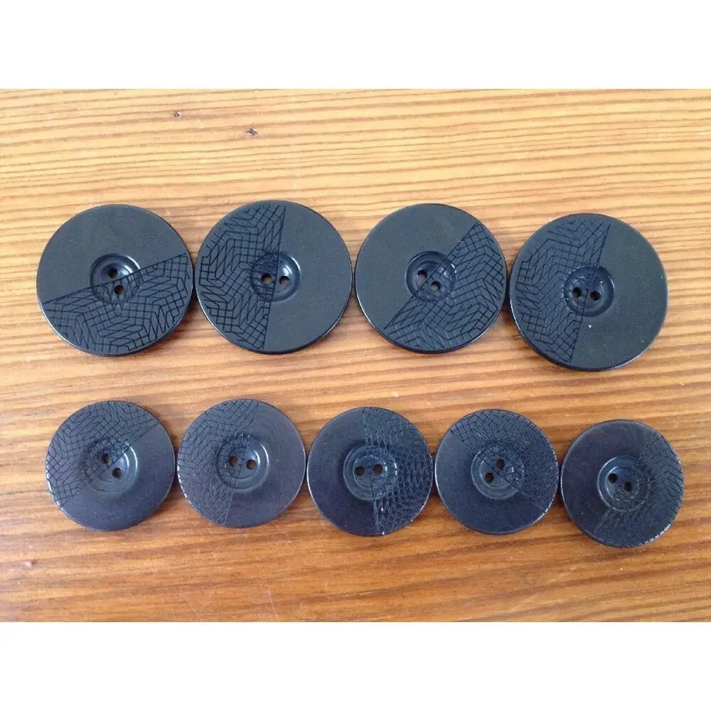 Vintage Art Deco Mid Century Black Geometric Textured Plastic Buttons 2.5cm 2cm